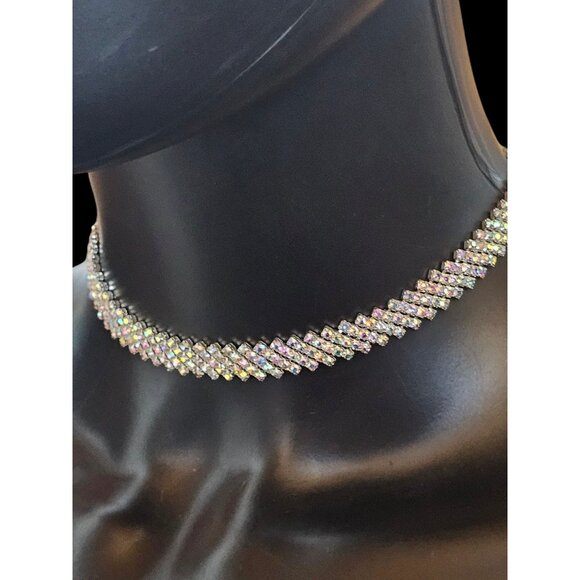 Iridescent Rhinestone Choker Necklace - Picture 2 of 4
